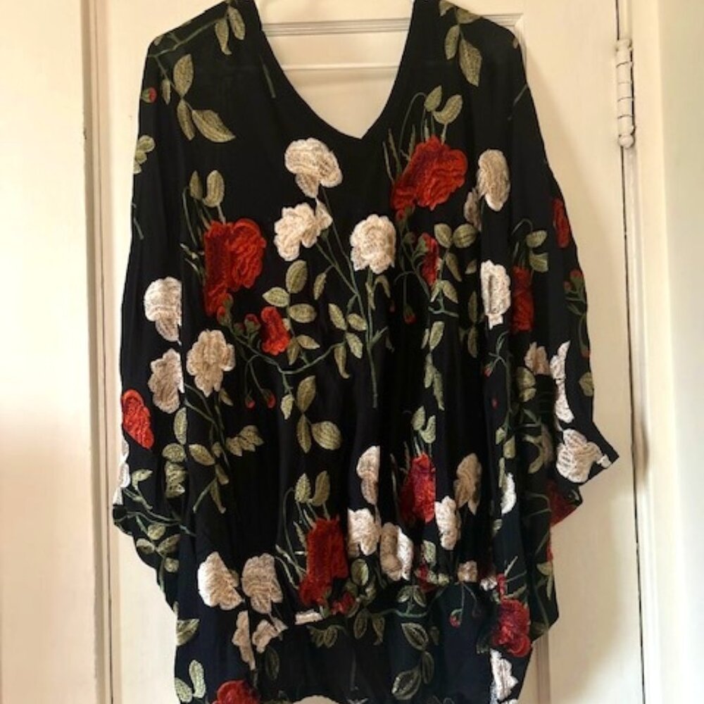 Anthropologie floral embroidered blouse, size M